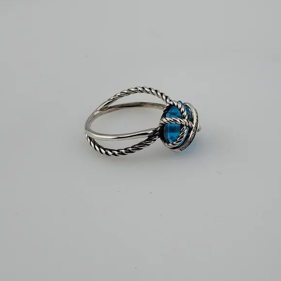 David Yurman Cable Wrap Ring with Blue Topaz and Diamonds - Picture 4 of 7